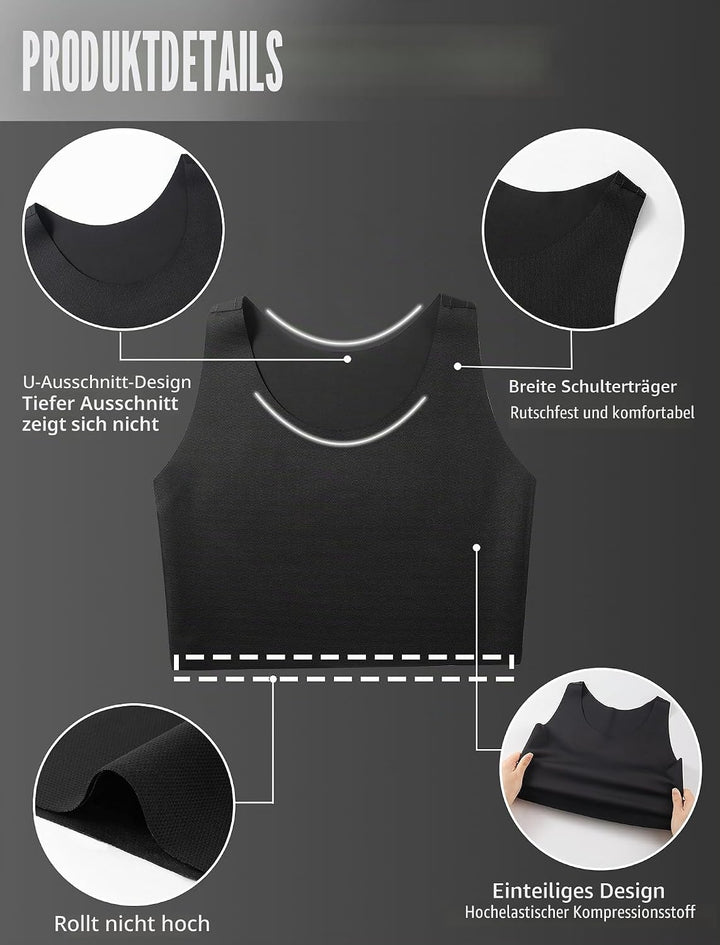XUJI Brust Binder Trans FTM Atmungsaktive Kompression Nahtlos Top für Transgender 4XL Schwarz, 4XL S