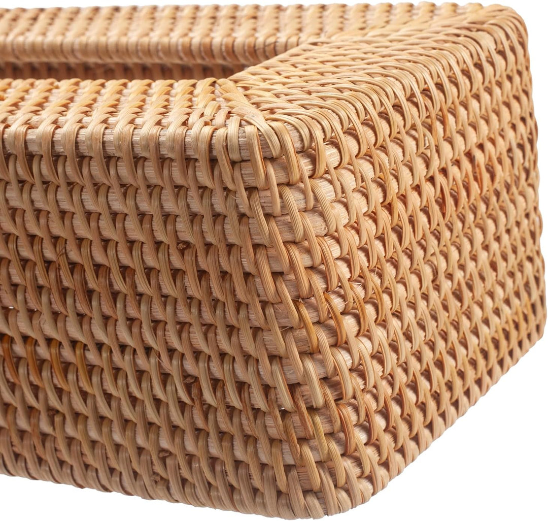Kosmetiktücherbox aus Rattan, Geflochtener Tücherbox Halter Rechteckig, Gewebter Gesichtstuchhalter,