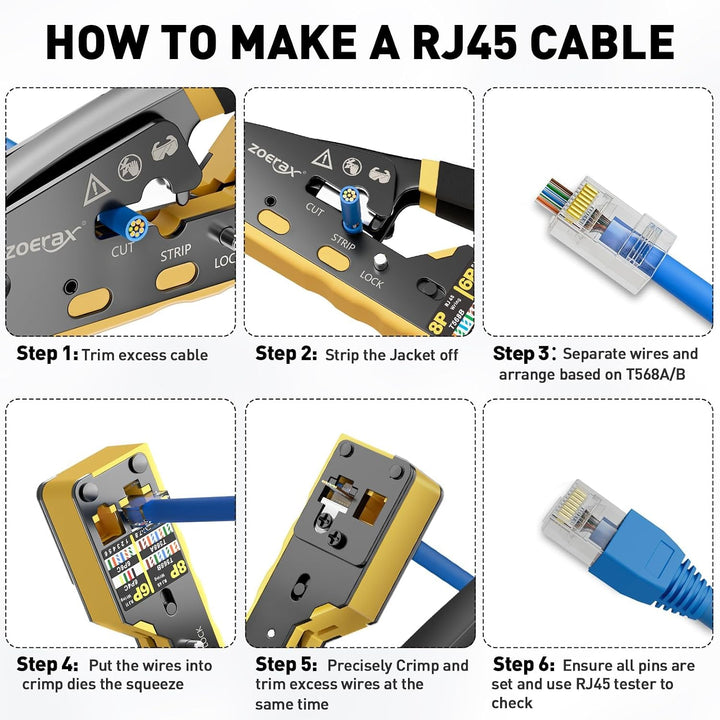 8-in-1 RJ45 Crimpzange &amp; Netzwerk Werkzeug Set Profi-Set mit Netzwerk Tester, Abisolierzange, Klinge