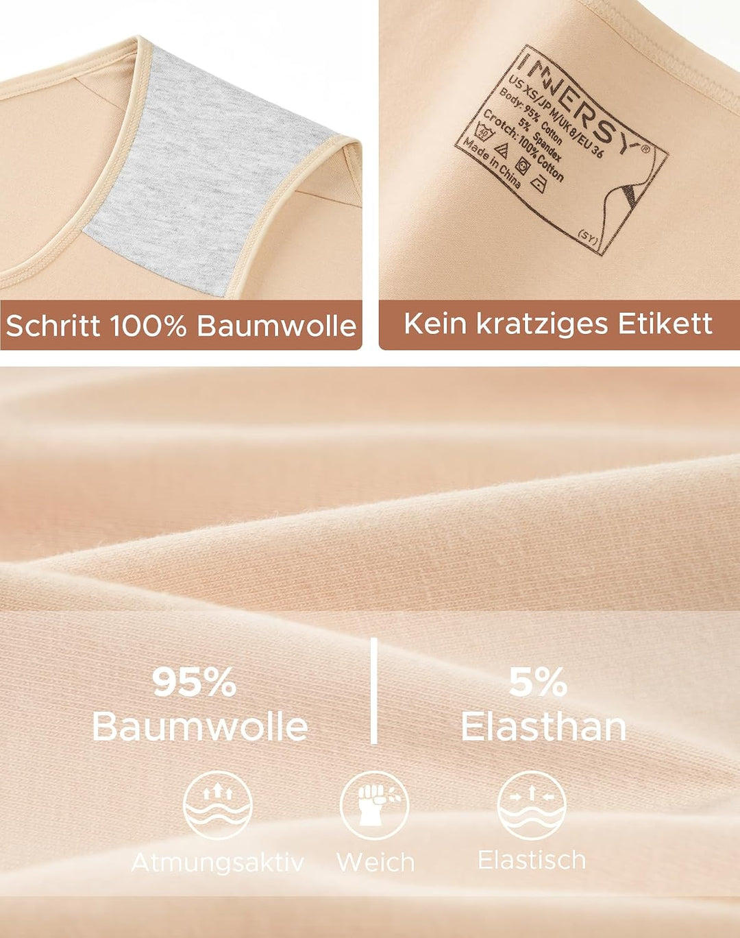 INNERSY Unterhosen Damen Baumwolle Atmungsaktive Hipster Unterwäsche Basic Bequem Panties 6er Pack X