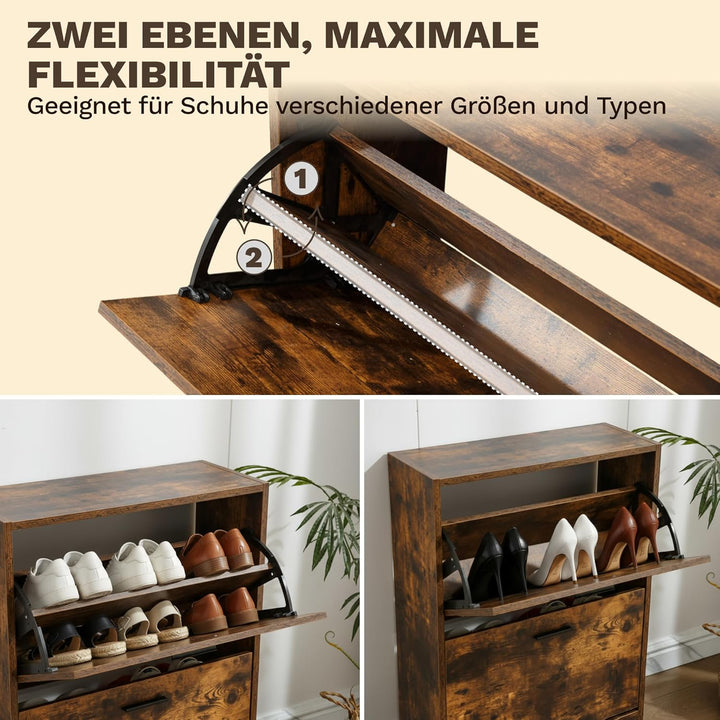 CATAVANA Schuhschrank Schmal - 2 Fächer für 12 Paar - Schuhregal Geschlossen - Platzsparend &amp; Modern