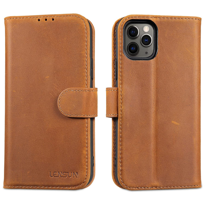 LENSUN Echtleder Hülle für iPhone 11 Pro, Handyhülle [Echtes Leder][Magnetverschluss][RFID Schutz] H
