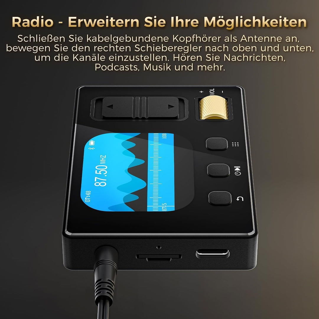 MP3 Player mit Bluetooth 5.3, Diofox HiFi Sound MP3 Player mit Lautsprecher, 32GB Storage, 6 Musikst