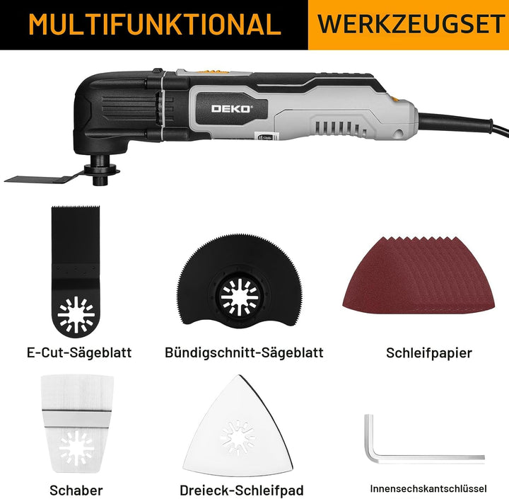 Oszillationswerkzeug 300W: DEKOPRO Multifunktionswerkzeug,3000-22000 RPM,6 Drehzahlen,3°Oszillations