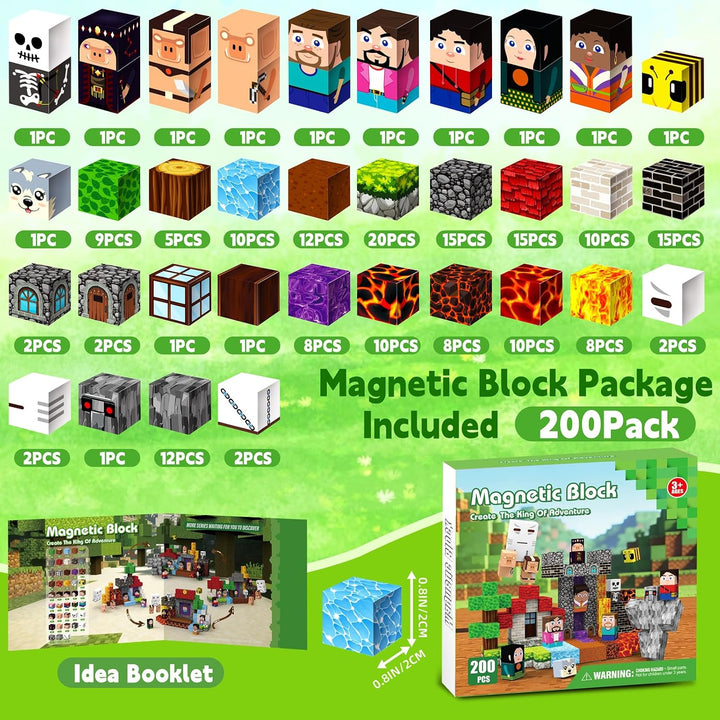 200 Stück Magnetblöcke, magnetische Bausteine, Magnetblöcke für Kinder von 4 bis 8 Jahren, magnetisc