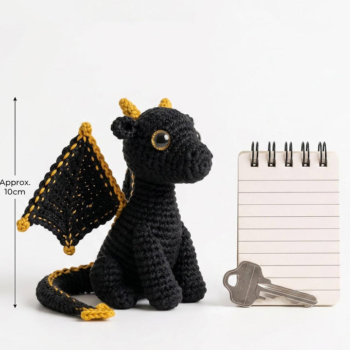 Pocket Emotional Knitted Dragon Doll – Haken Drache mit Positive Karte Schwarz, Schwarz