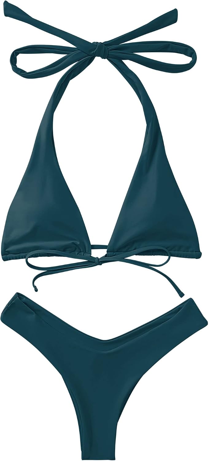 RXRXCOCO Sexy Brazilian Bikini Damen Set Triangel String Oberteil Bikini Set Tanga Bademode L Pfauen