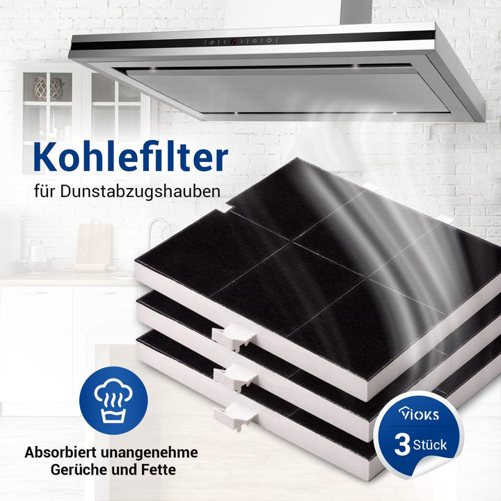 VIOKS Aktivkohle Dunstabzug Filter SET 3x Aktivkohlefilter Abluft 255x265mm Ersatz für Balay 0036104