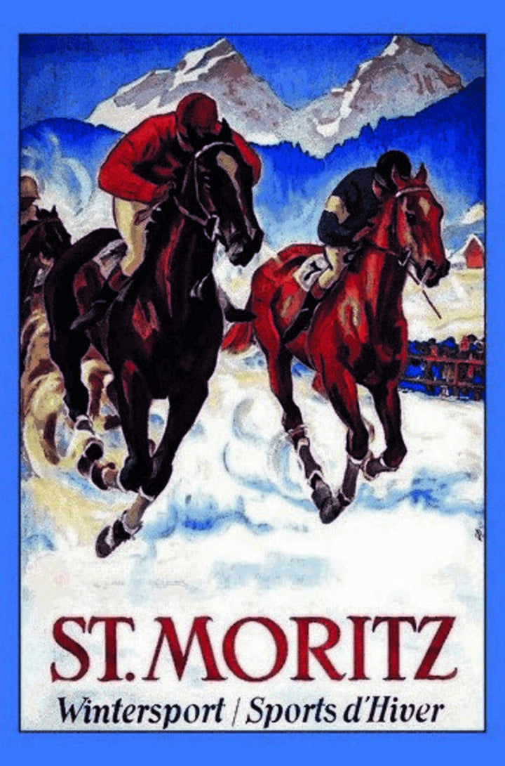 Schatzmix St Moritz WinterSports Pferdrennen Ski Metallschild Wanddeko 20x30 cm tin Sign Blechschild
