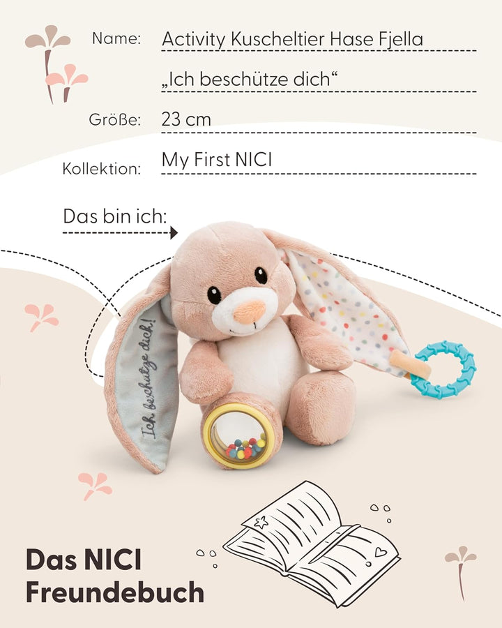 NICI Activity Kuscheltier Hase Fjella Ich beschütze Dich 23cm - rosa - Plüschtier für Babys und Klei