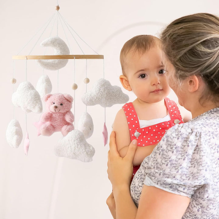 Mobile Baby Windspiele, Babybett Mobile 3D Bär Hase Kaninchen Wolken, Kinderzimmer Hängende Bettgloc