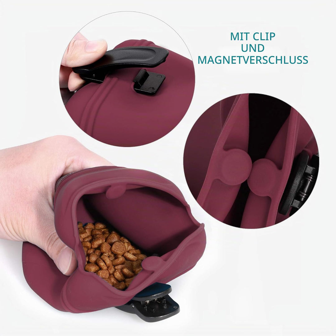 Navaris Hunde Futterbeutel aus Silikon 2er Set - 2X Snackbeutel mit Clip und Magnet - Futtertasche L