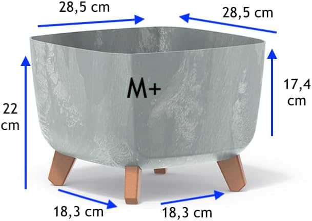 MELTOM Blumentopf Beton Optik Schale mit Füssen Einsatz Blumenschale Übertopf, 29 x 29 x 22 cm (Grau