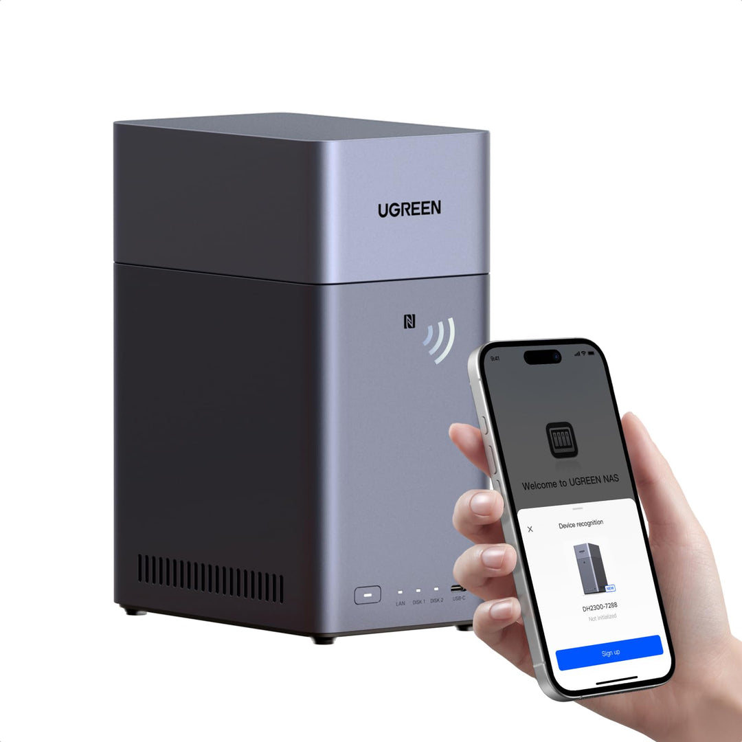 UGREEN NASync DH2300 2 Bay Desktop NAS, NFC Tap zum Verbinden, KI Fotoalbum, 4K Persönliche Videothe