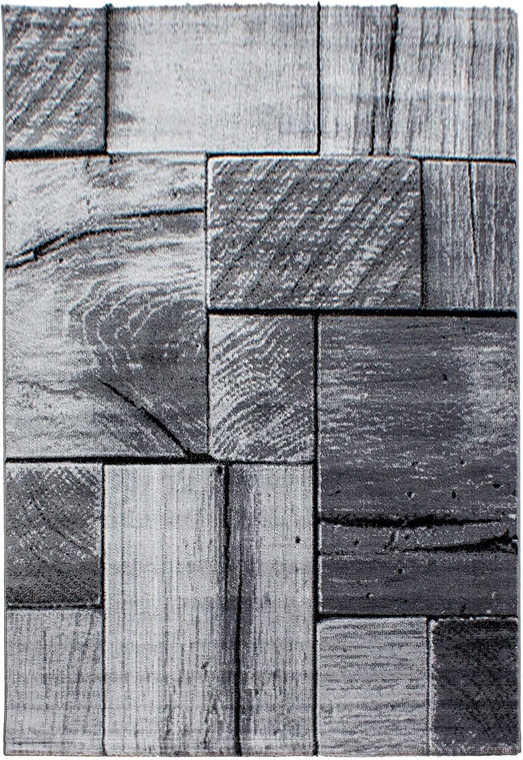 Carpetsale24 Teppich Wohnzimmer 240x340 cm Schwarz XL Modern Holz Optik Design Kurzflor für grosse F