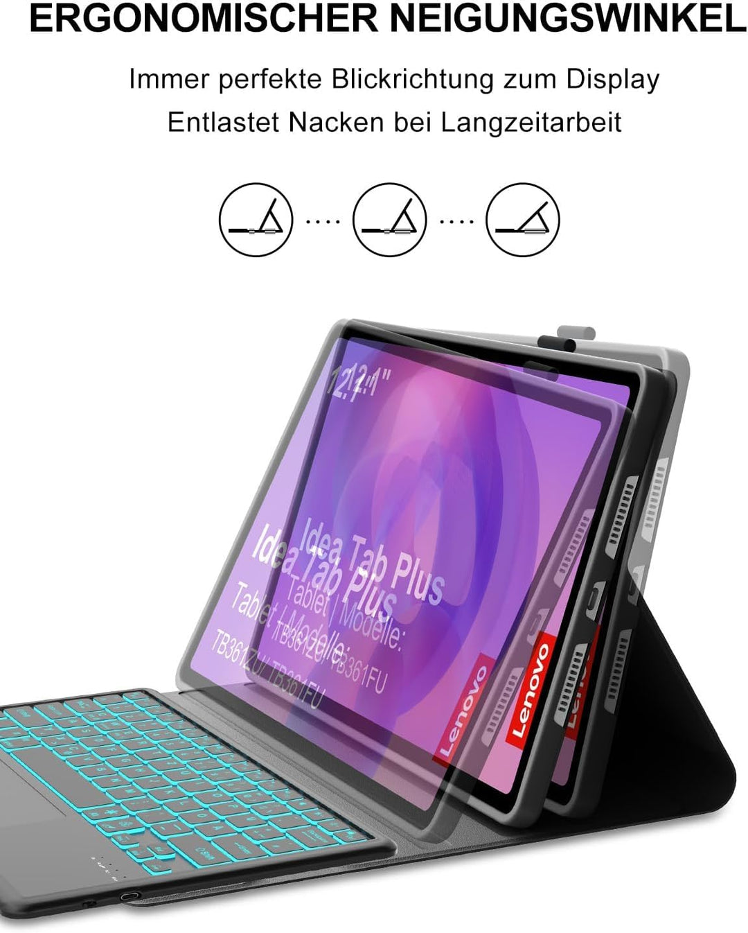 Für Idea Tab Plus 12.1" Hülle mit Touchpad &amp; Beleuchtung QWERTZ Schwarz Idea Tab Plus 12,1" (2025) T