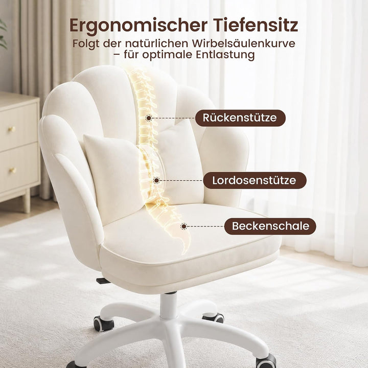 Hawthyhome Schminktisch Stuhl mit Samtbezug &amp; Kopfkissen, Beige Abgerundet Beige, Abgerundet Beige