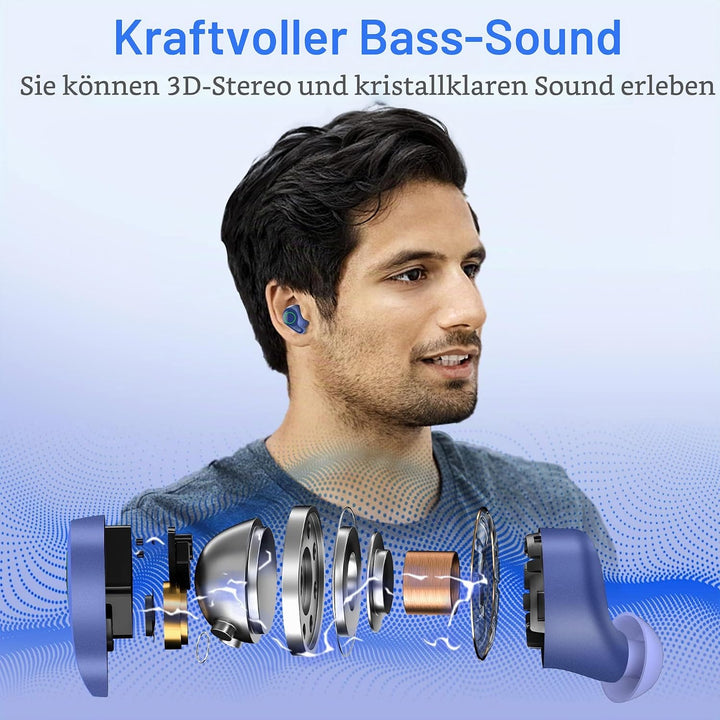 Kopfhörer Kabellos, Bluetooth 5.0 in-Ear Kopfhörer mit Mikrofon Blau, Blau
