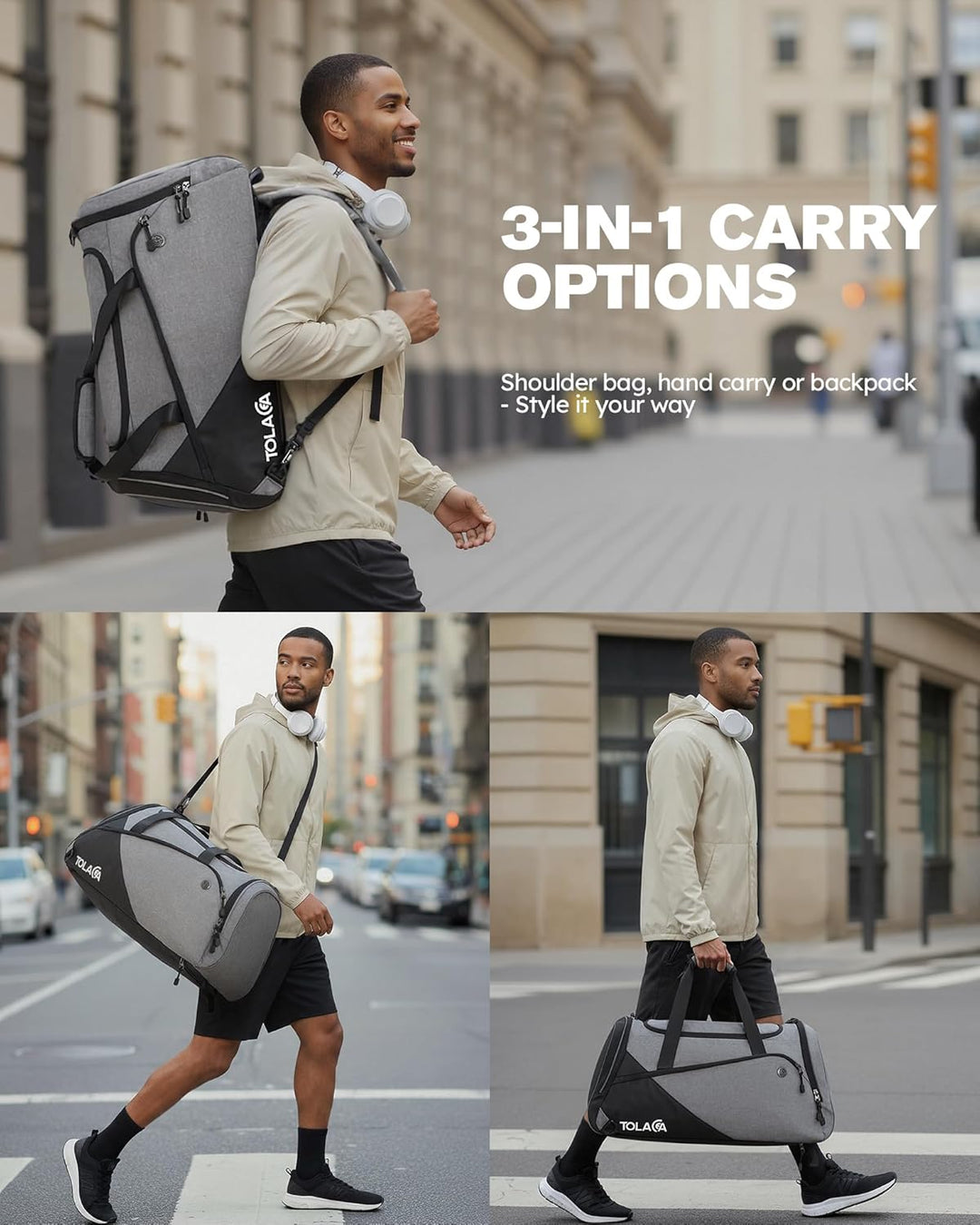 Tolaccea 47L Sporttasche Gross Sporttasche Rucksack mit Schuhfach Nassfach Wochen Reisetasche Duffel