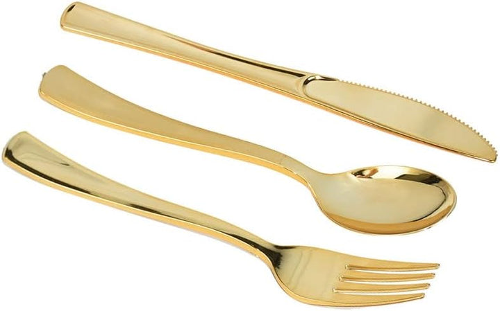 75 stücke Goldene Messer und Gabeln Löffel Wiederverwendbare Kunststoff Geschirr Set Geburtstag Part