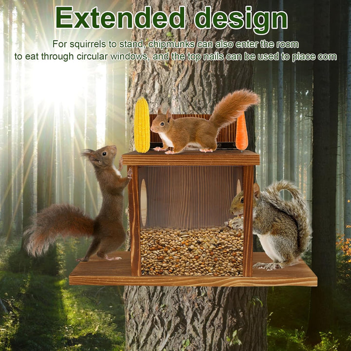 Eichhörnchen Futterhaus Wetterfes mit Quadratisches Transparentes Fenster | Holz Eichhörnchenhaus Ei
