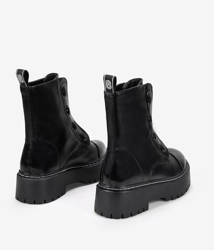 BOSANOVA Militär-Stiefel mit gezackter Plattform und Schnürung oben, mit Reissverschluss, für Damen