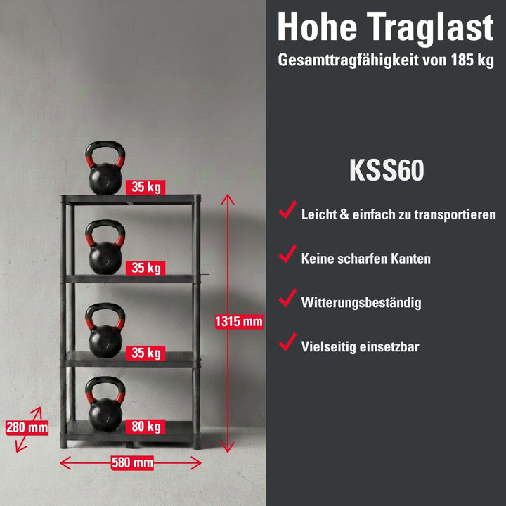 Kistenberg Werkstattregal 58 x 28 x 131,5 cm bis 185 kg belastbar, 4 Ablageböden Steckregal Schwerla