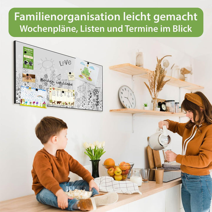 banjado Magnettafel schwarz 78 x 37cm / Magnetwand Metall/Magnetpinnwand als Memoboard/Pinnwand Magn