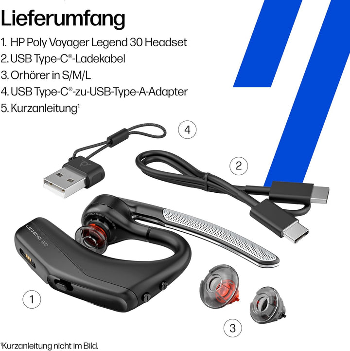 Poly Voyager Legend 30 Bluetooth-Headset – Noise Cancelling, WindSmart, Smart-Sensor, 10 Stunden Akk