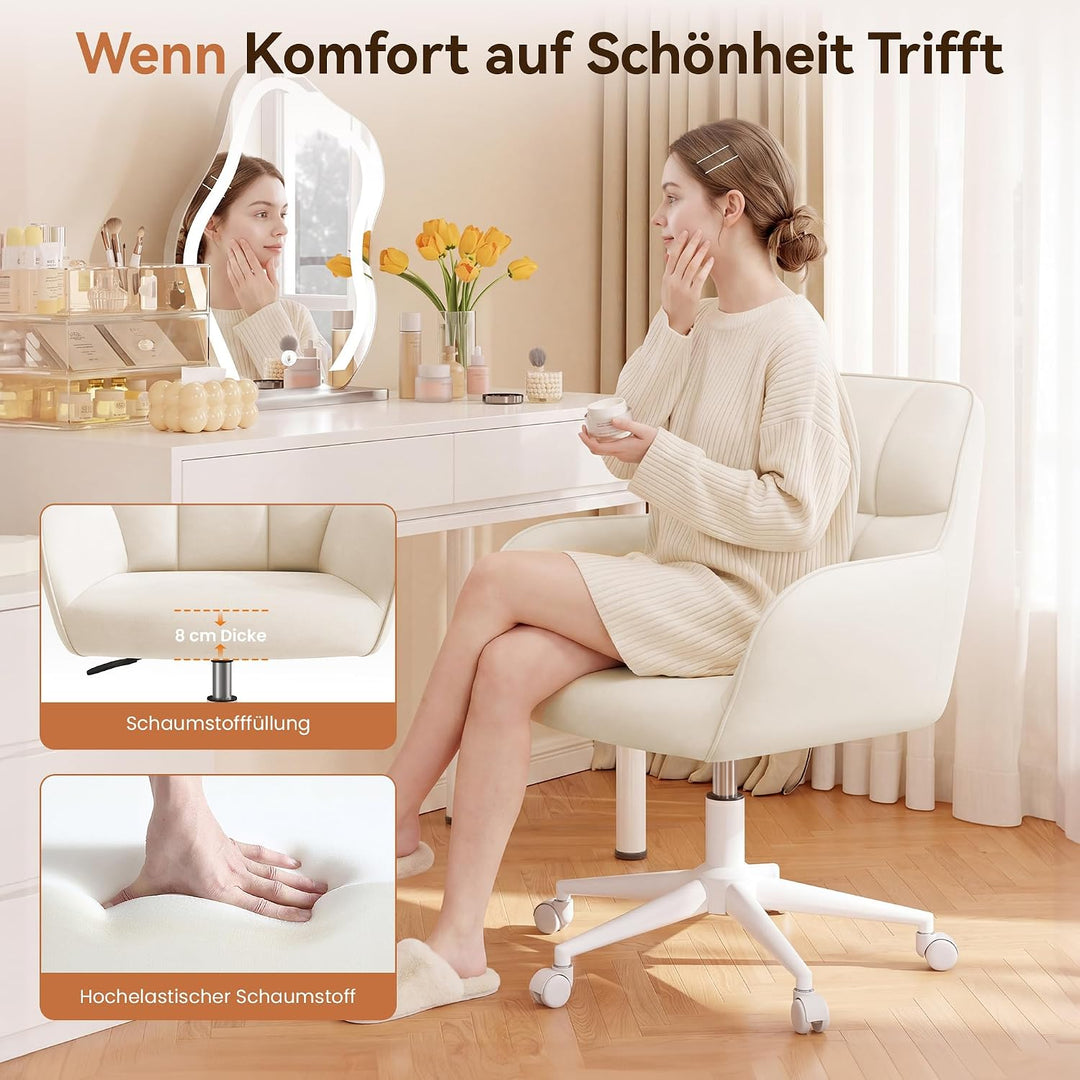 YOUDENOVA Schreibtischstuhl, Drehstuhl mit Rollen, Schminkstuhl Höhenverstellbar, Homeoffice Stuhl,