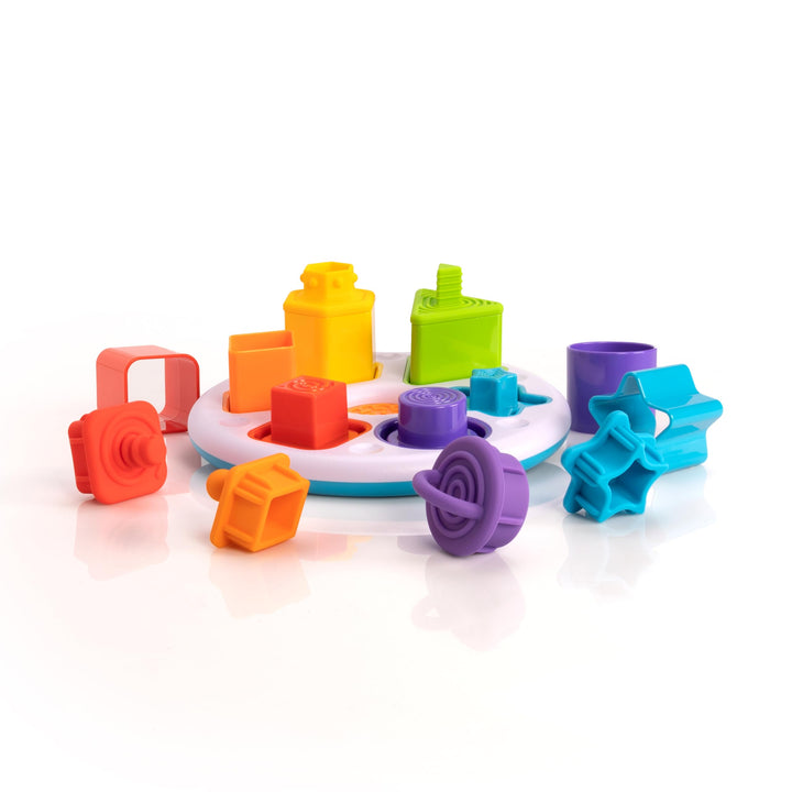 Fat Brain Toys Plugzy Shape Sorter - Taktiles Baby-Sinnesspielzeug für +10 Monate - Inklusive Basis