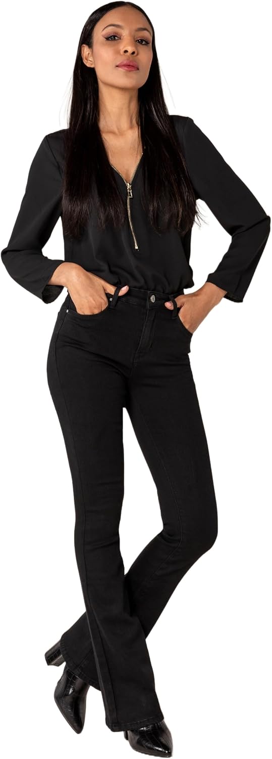 Nina Carter P212 Damen Tall Bootcut Jeans High Waist Schlaghosen Stretchjeans Jeanshosen Used-Look L