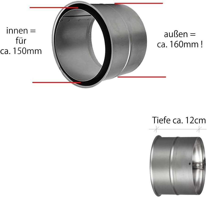 Doppelwandfutter für Rauchrohr Ø150mm Ofenrohr Kaminrohr Doppelwandfutter kurz Unlackiert, Doppelwan