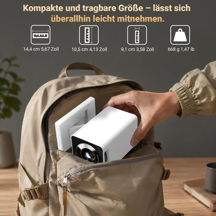 Mini Beamer 4K, Mini Projektor 1080P Unterstützt WiFi 6 BT 5.4, Beamer Klein Projektor mit Eingebaut