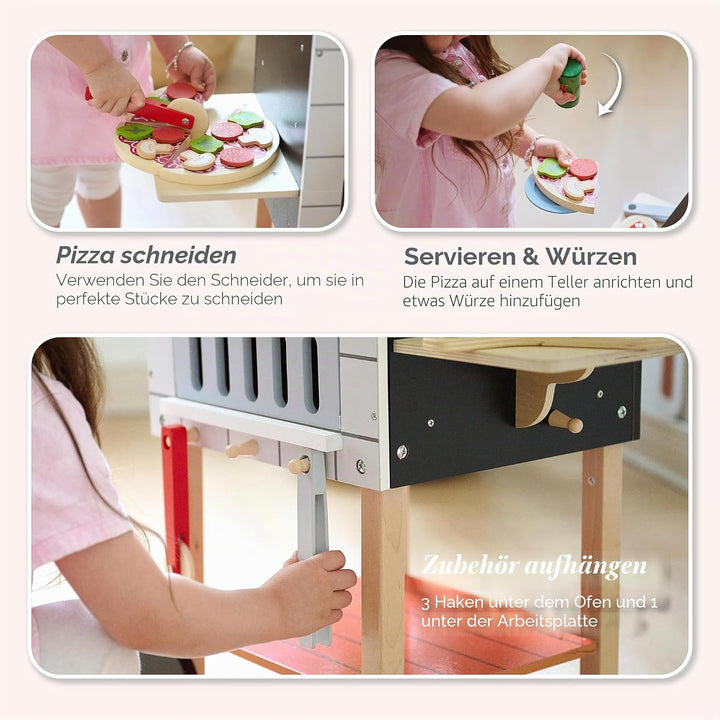 Teamson Kids My Little Helper Pizza Oven &amp; 24 pc. Accessory Set, Gray/Natural