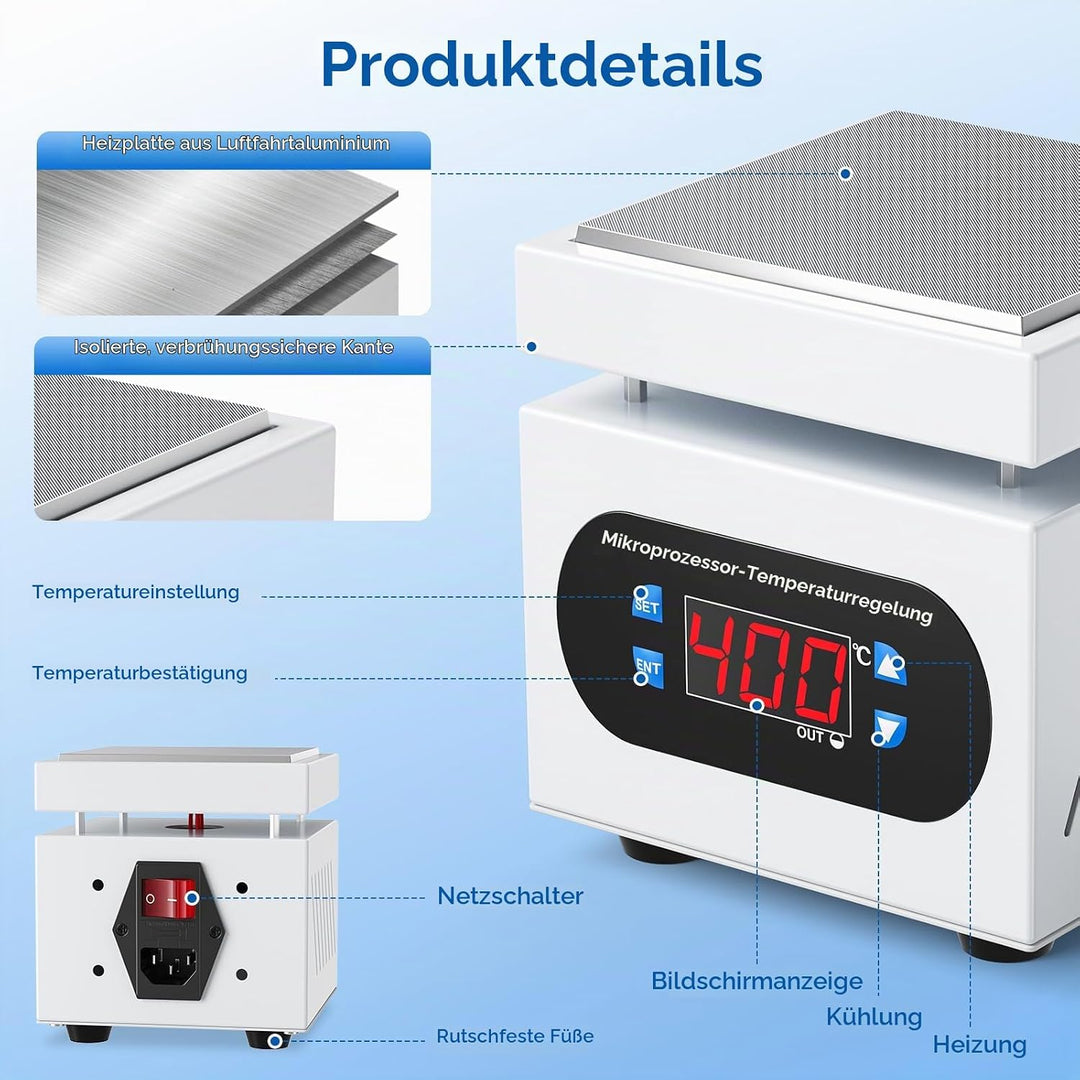 PCB Heizstation, 350W Elektrische Heizplatte Lötstation 100x100 MM, 0-400℃, Vorheizen Station, LED M