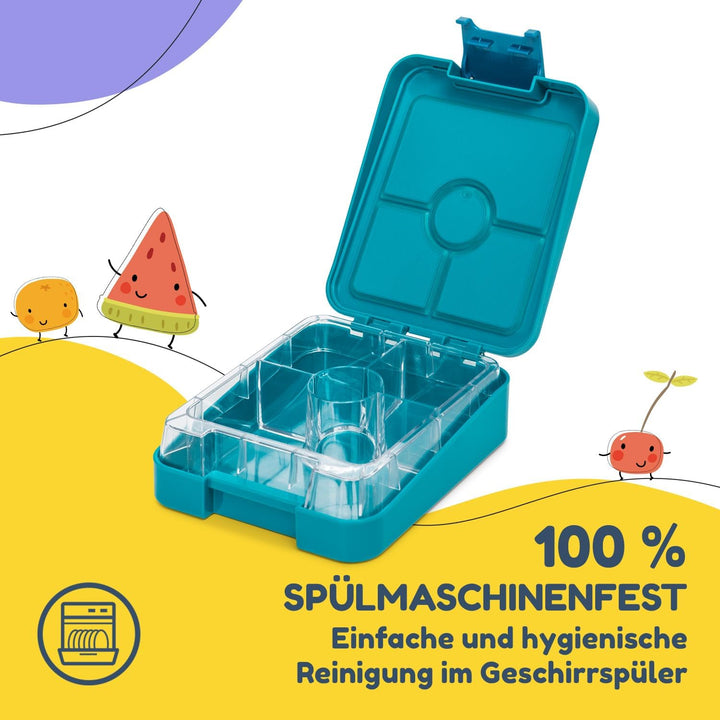 schmatzfatz Easy Brotdose für Kinder mit Fächern, Bunte Unterteilt &amp; Auslaufsicher, BPA-Freie Lunchb