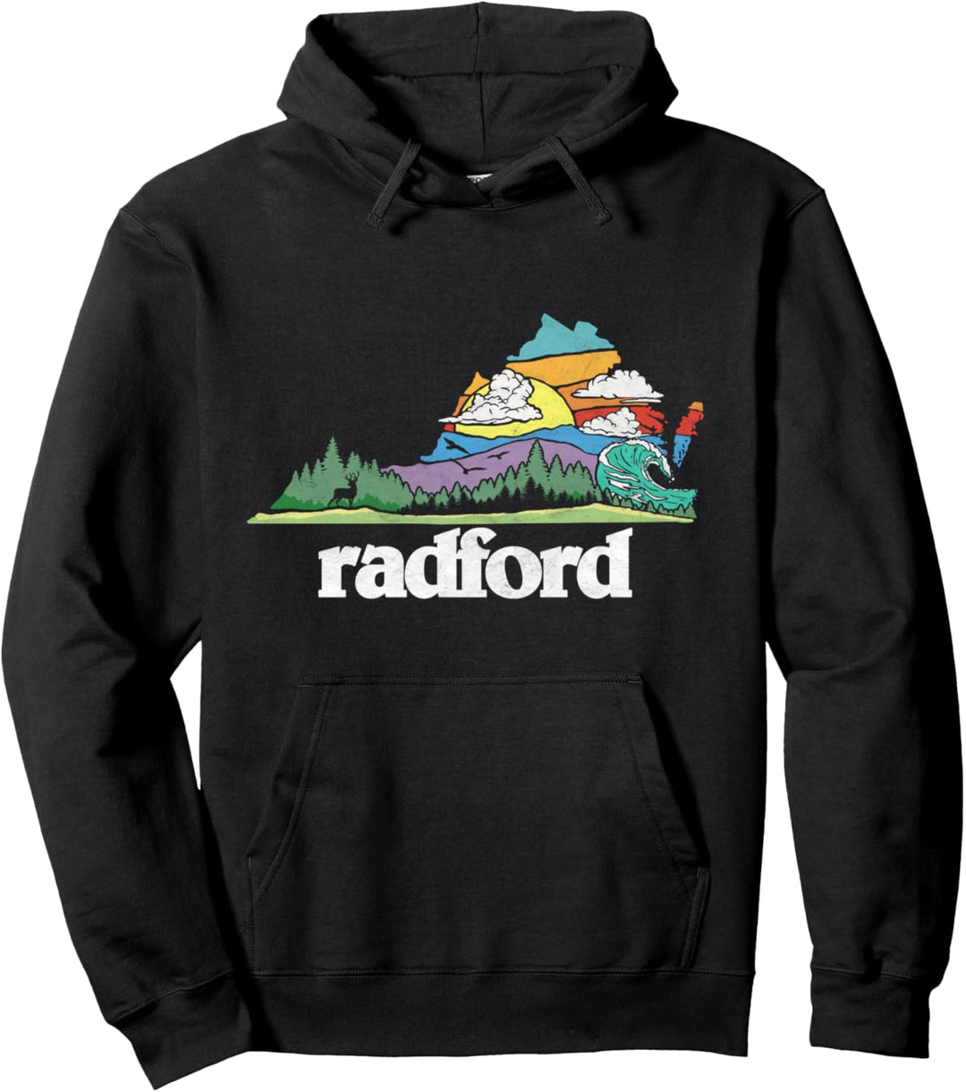 Radford Virginia Outdoors &amp; Nature Lover Retro 80s Graphic Pullover Hoodie