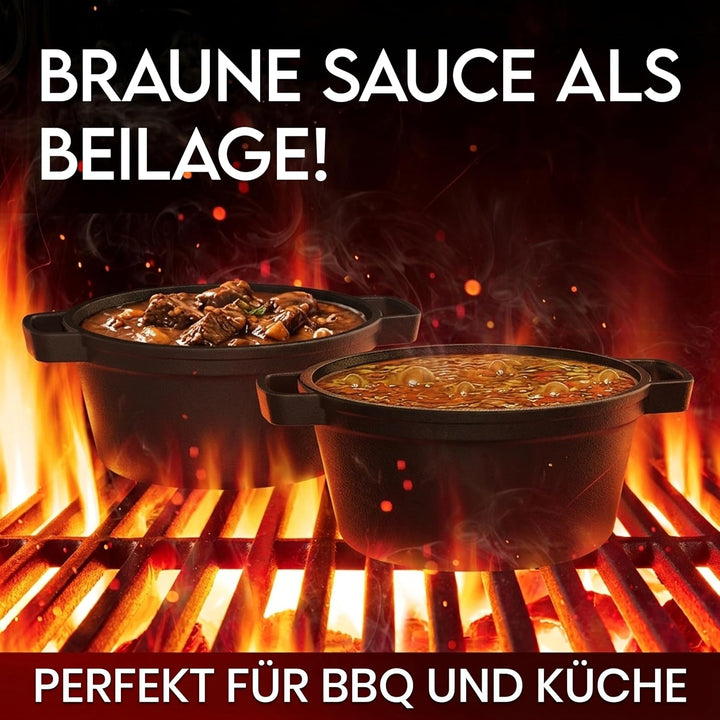 Dutch Oven Set 11-teilig – bereits eingebranntes Gusseisen Topf Set – Bratpfanne, Grilltopf, Deckelh