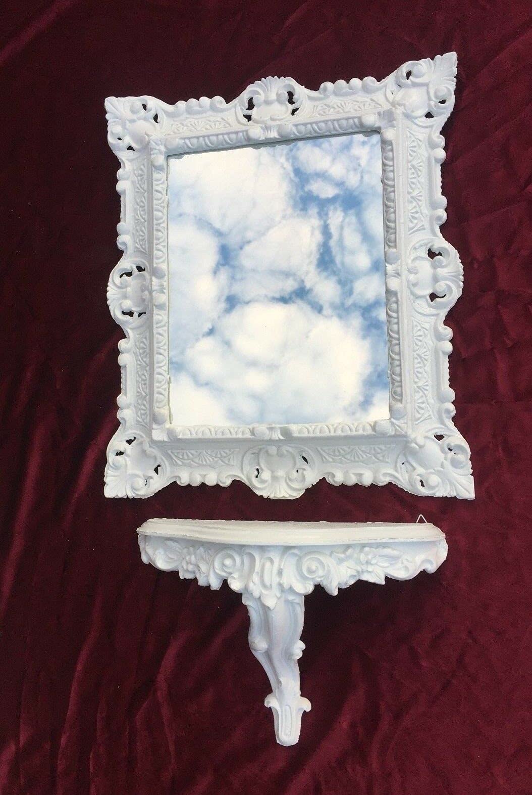 Wandspiegel WEIss mit Konsole Barock Antik 45x38 Flurspiegel Badspiegel mit Ablage Wanddeko Prunkspi