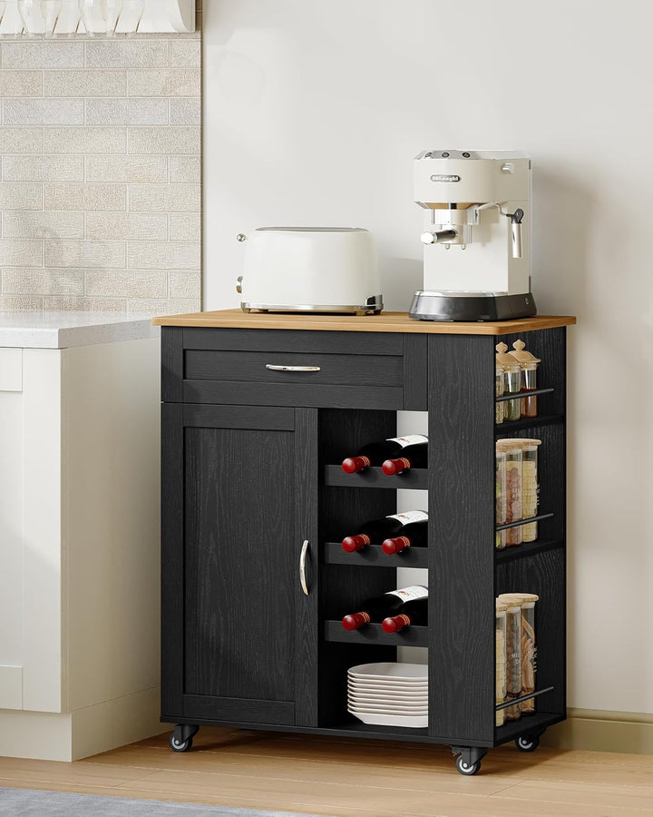Hzuaneri Servierwagen, Küchenwagen Mit Rädern, 68 × 86 × 40 cm, Schwarz | Weinregal, Kücheninsel, Ko