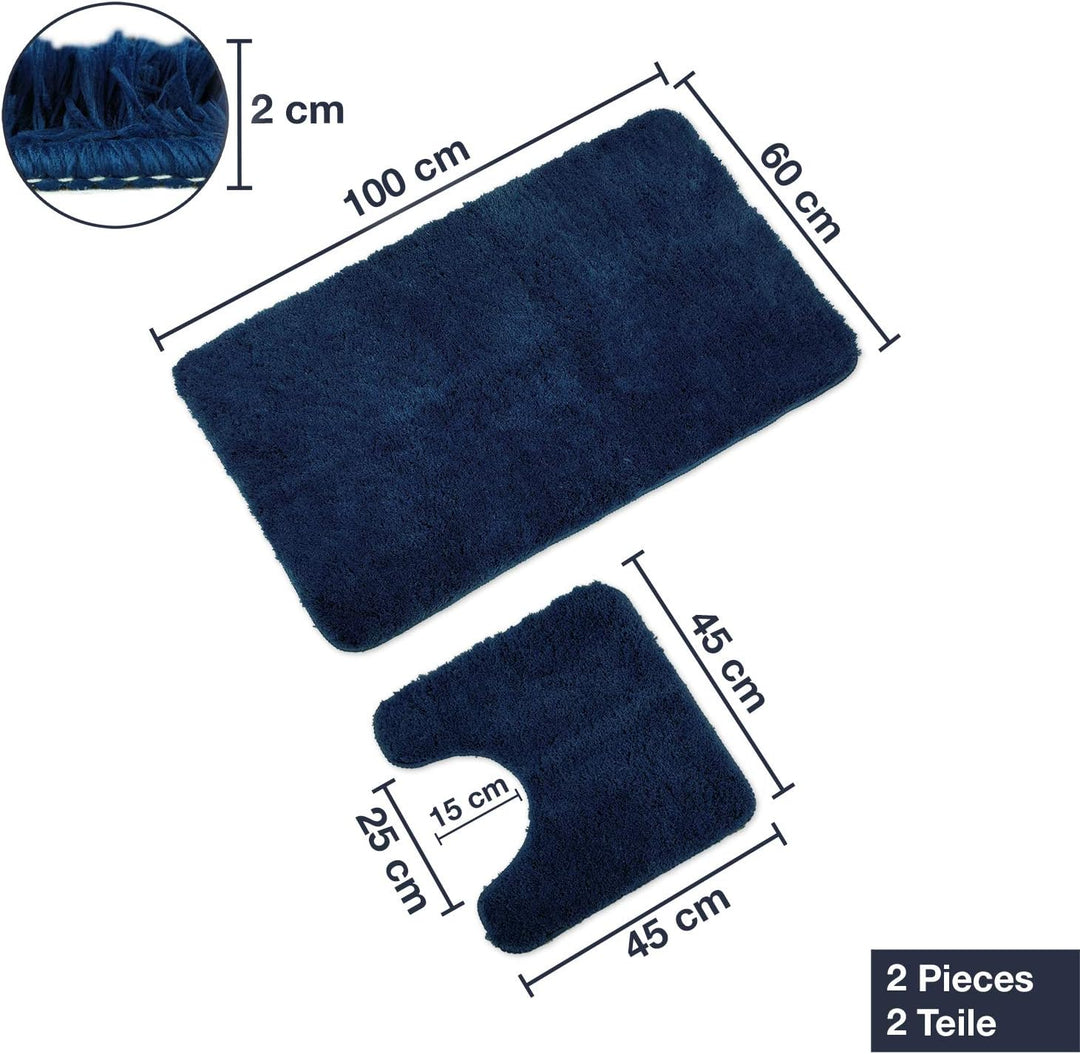 WohnDirect Badematten Set - WC Vorleger (45x45cm), Badematte (60x100cm) - rutschfest waschbar Badezi