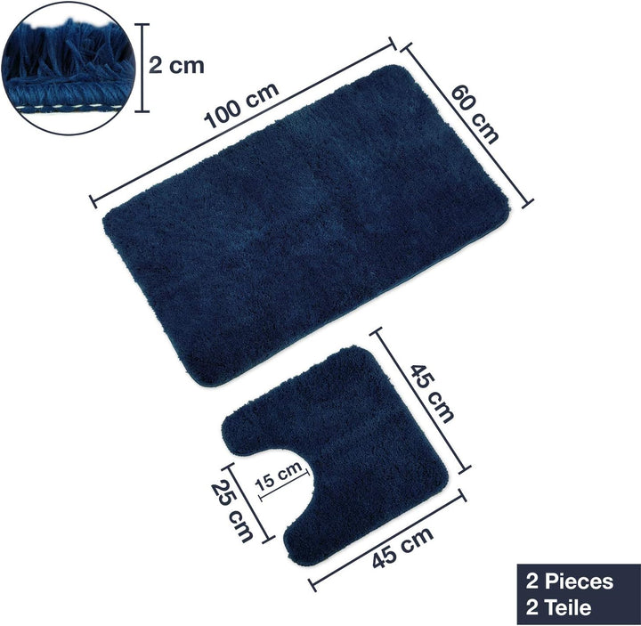 WohnDirect Badematten Set - WC Vorleger (45x45cm), Badematte (60x100cm) - rutschfest waschbar Badezi
