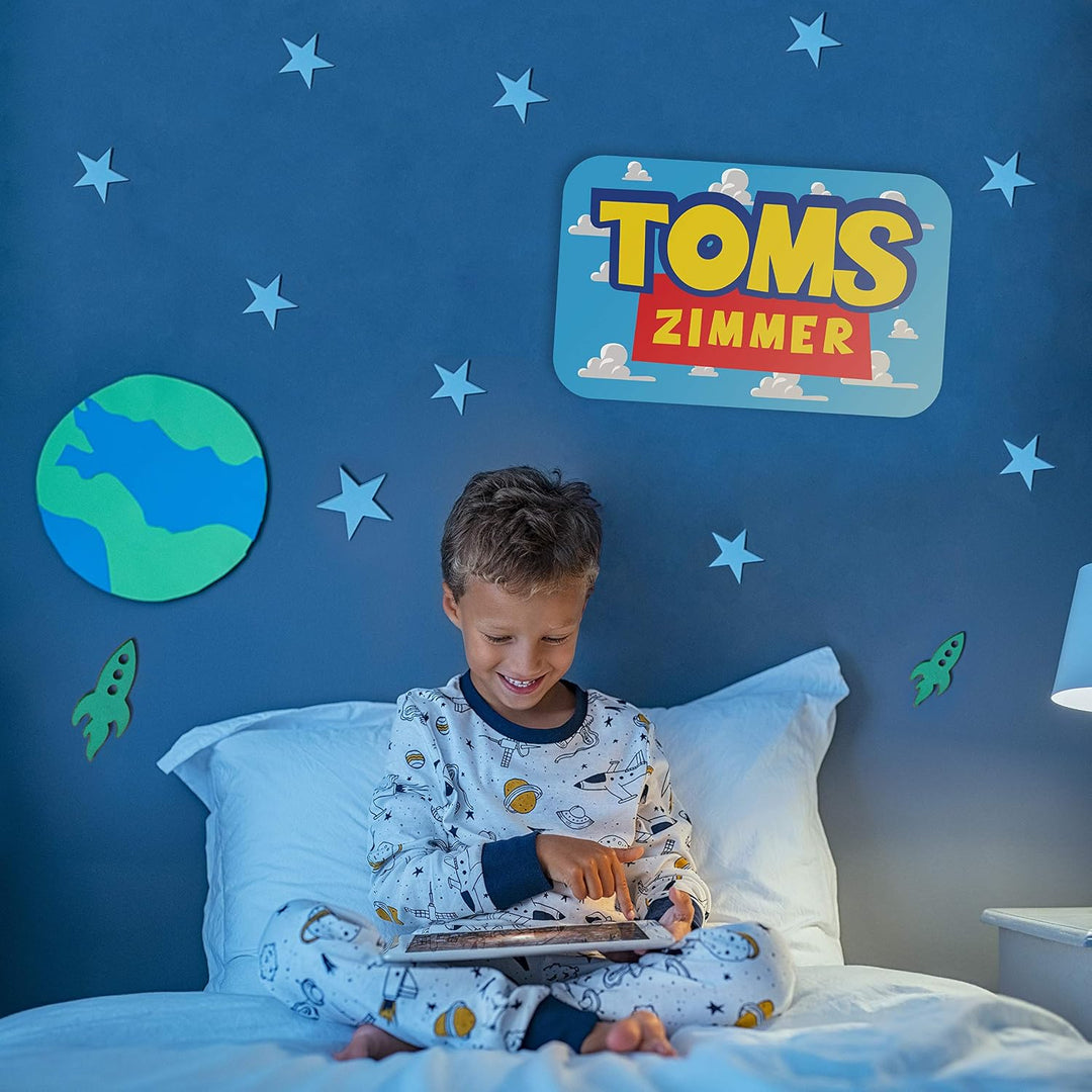 Elbeffekt Buntes Kinder Holzschild - personalisierbares Geschenk für Kinder - Kinderzimmer Deko - pe