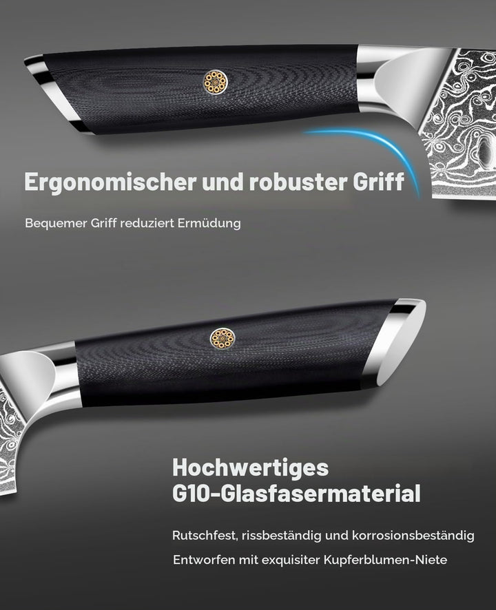 MOSFiATA Damast Santokumesser Scharf 7 Zoll, Küchenmesser Damastmesser Japanisches Messer Chef Knife