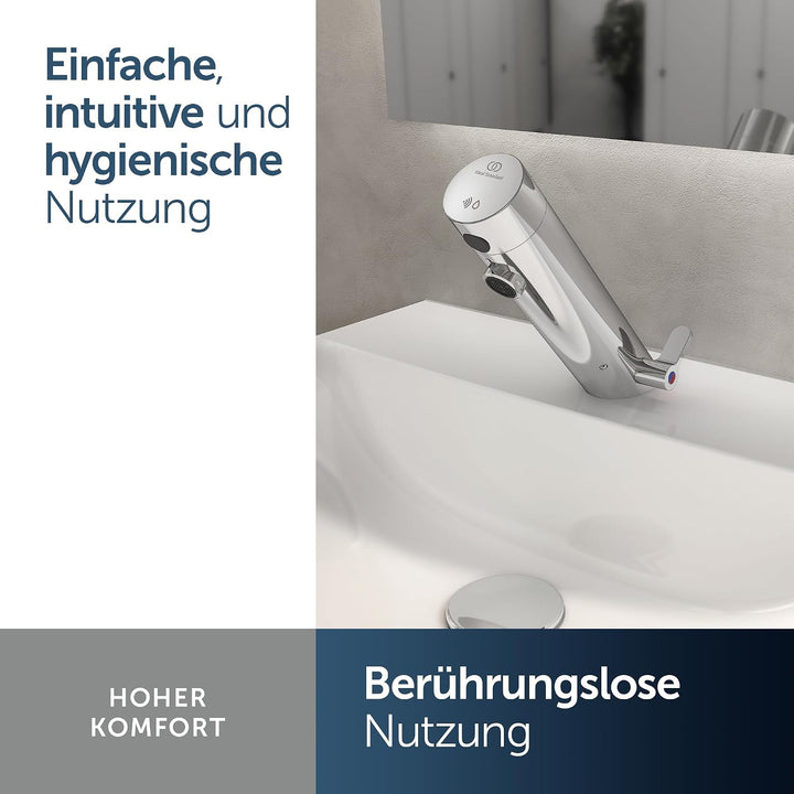Ideal Standard A7559AA Sensorflow Sensor-Waschtischarmatur Kalt- / Warmwasser Batterie Chrom, Kalt-