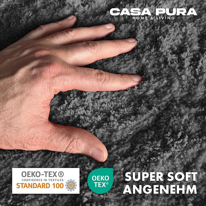 casa pura Badematte grau weicher, Flauschiger Badezimmerteppich in Shaggy Optik, Badvorleger rutschf