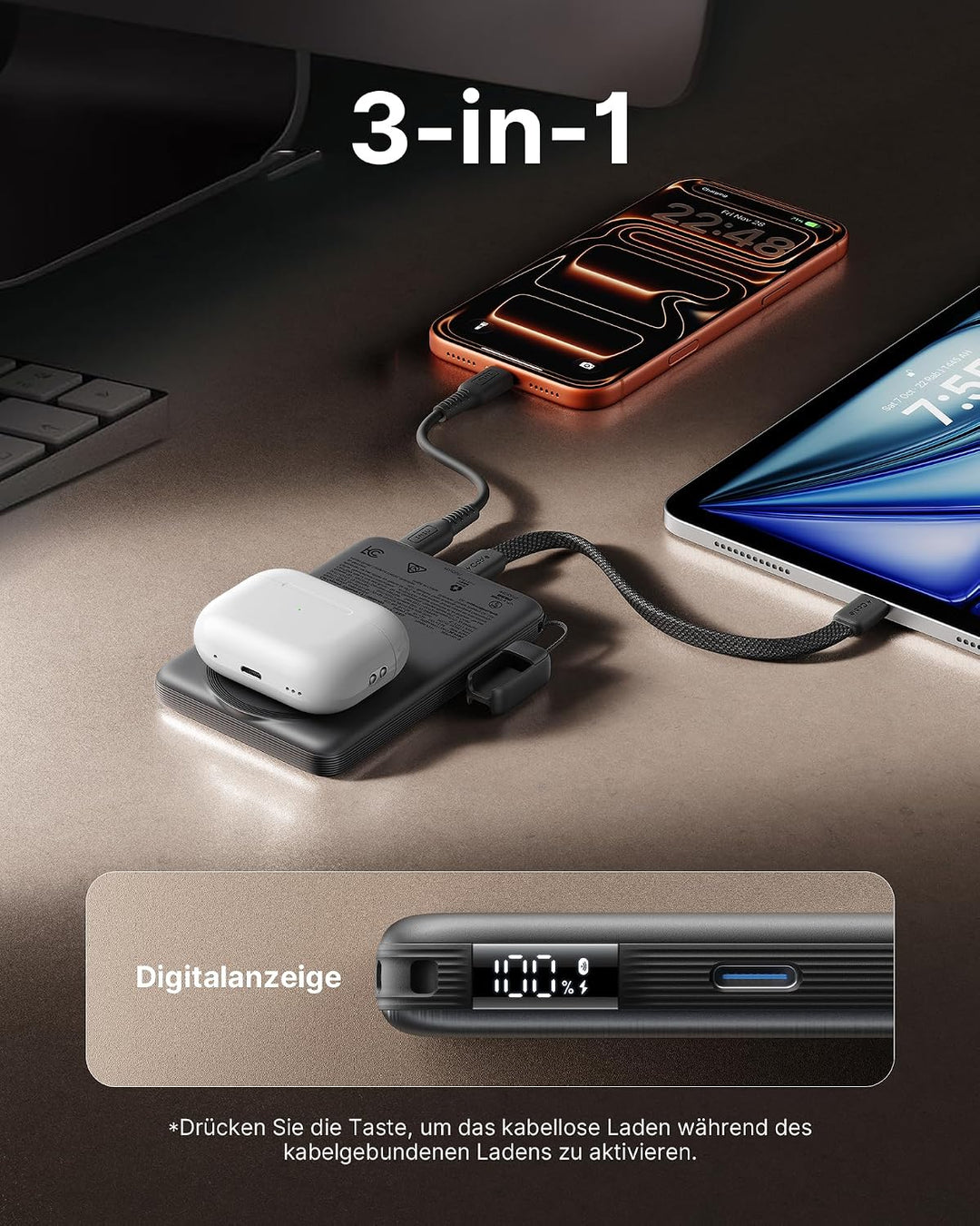 INIU für MagSafe Qi2 25W Powerbank, Ultradünn 10000mAh Externe Handyakku