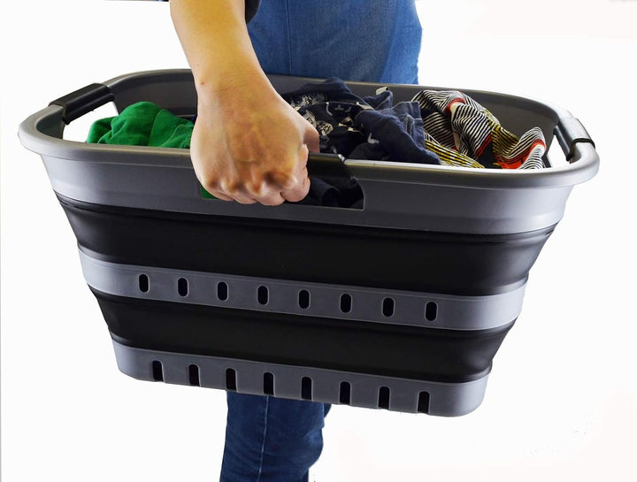 SAMMART 30L Collapsible 3 Handled Plastic Wäschekorb - Faltbarer Pop-Up-Vorratsbehälter/Organizer -
