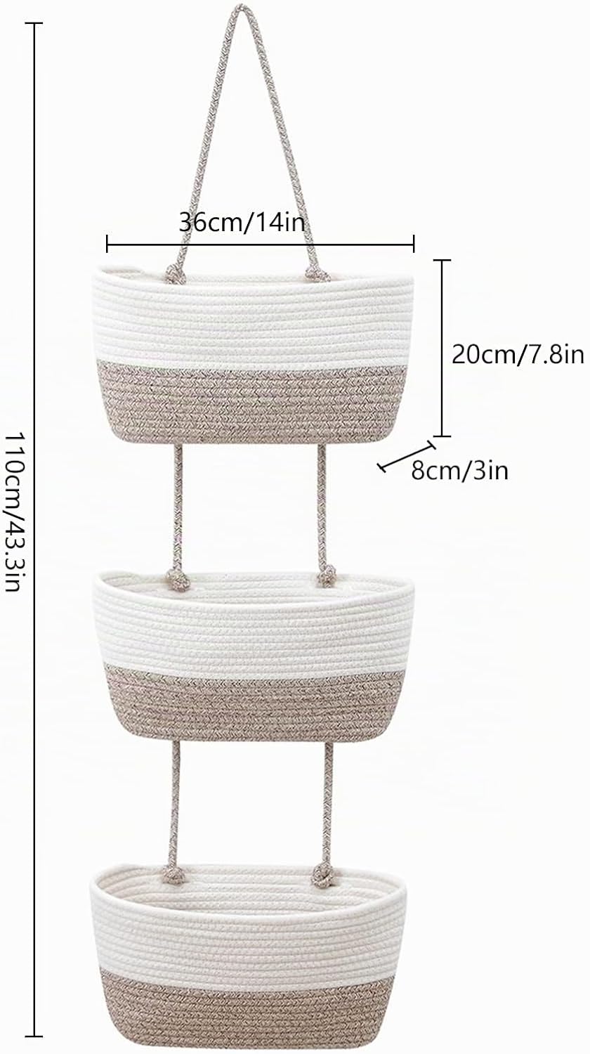Hängeorganizer Tür Wand Organizer, 3-Tier Baumwolle Seil Gewebt Wall-Mounted Veranstalter, Organizer